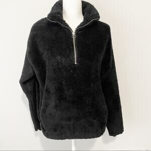Express black oversized faux fur sweater half zip size XS